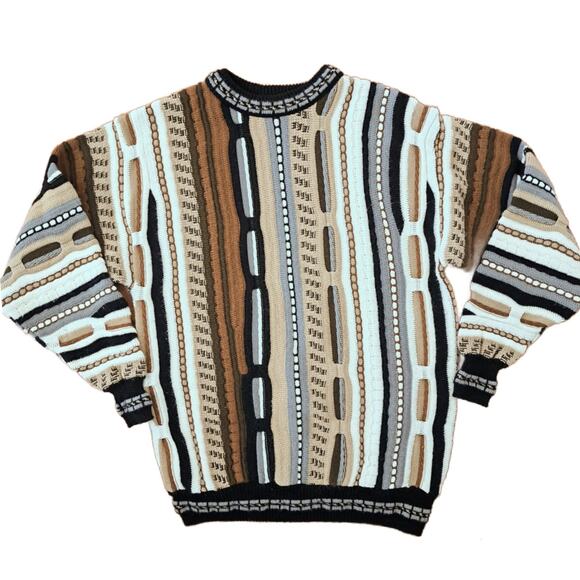 Vintage Alan Stuart 3D Textured Knit Sweater L Large 90s Cosby Coogi Style USA - Picture 8 of 8